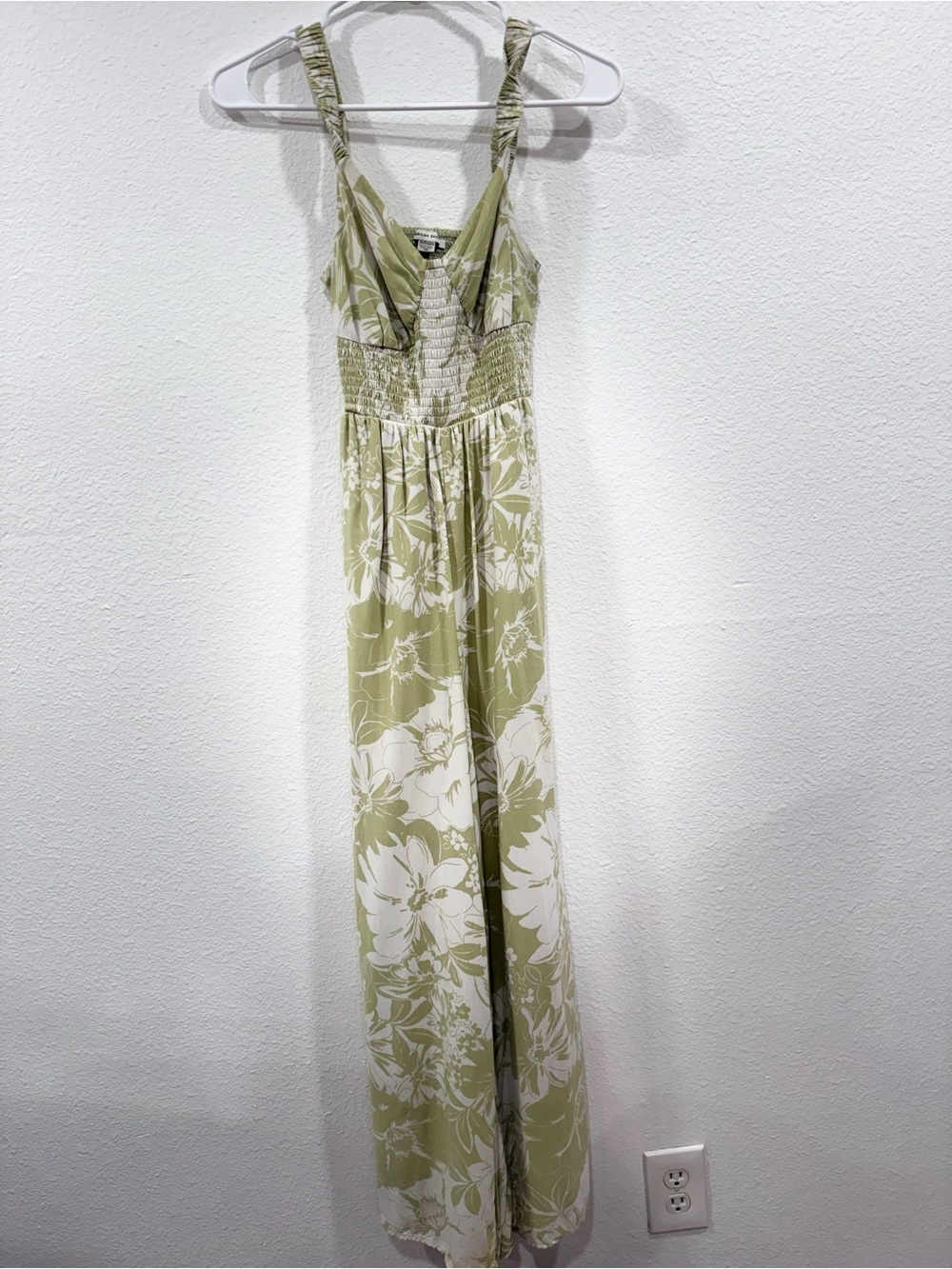 American Eagle Outfitters Olive Green and White Floral Jumpsuit